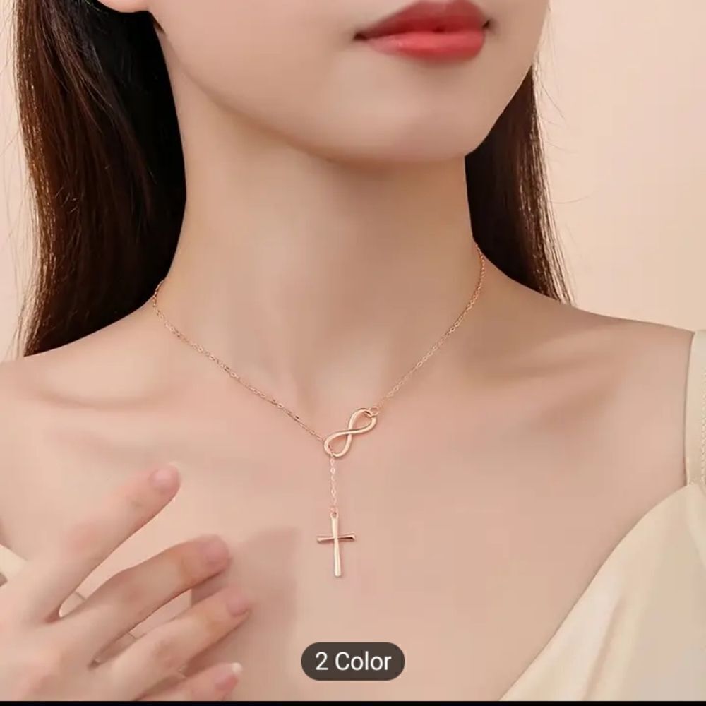 Women's cross necklace gold new d62‎